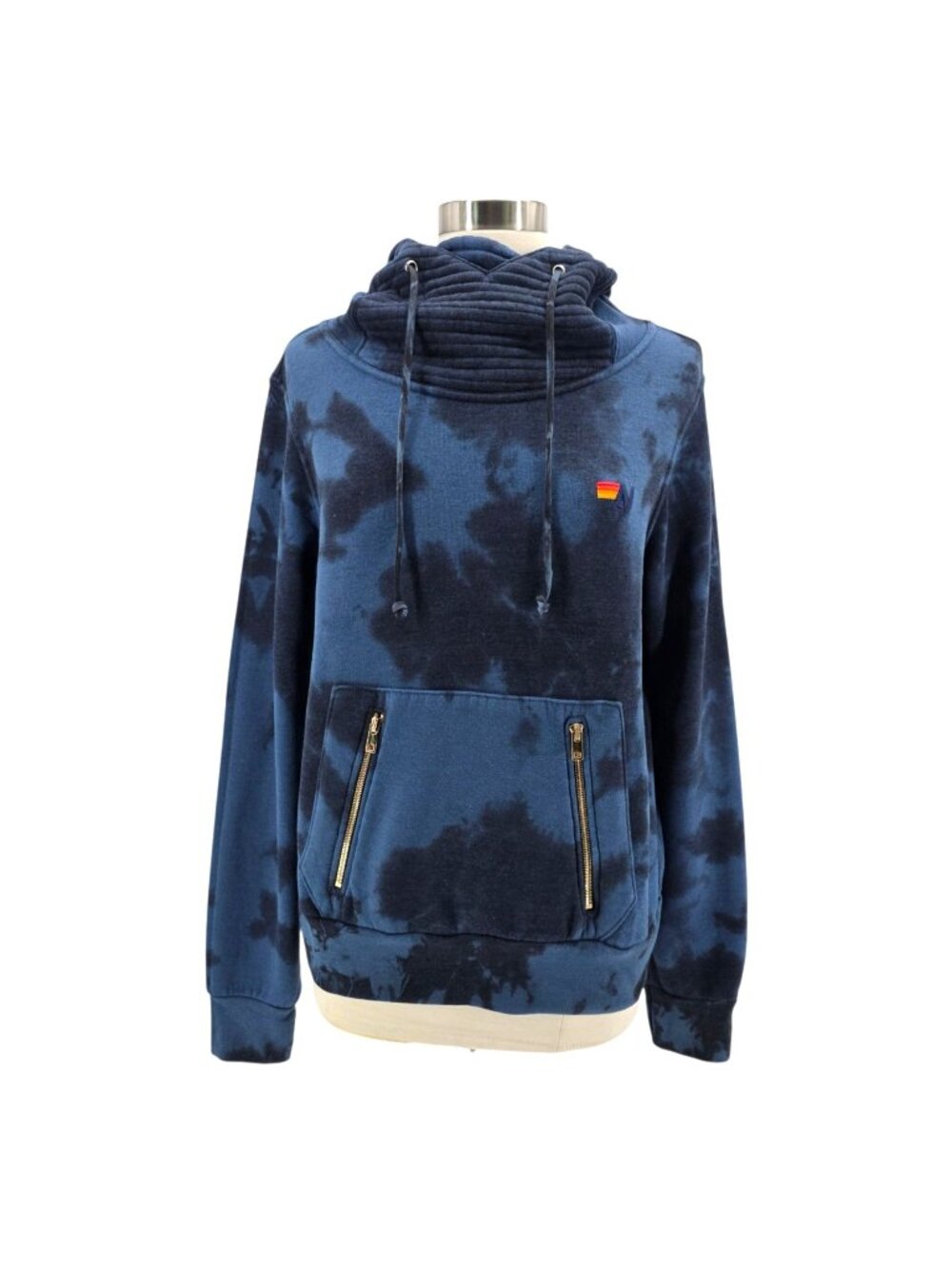 Aviator Nation Womens Medium Hoodie Ninja Pullover Tie Dye Blue Logo Long Sleeve